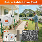 Retractable Garden Hose Reel,1/2 Inch x 100ft Wall Mounted Hose Wall,180° Swivel Bracket,With Built-in Nozzle,Slow Retraction Any Length Lock. - Image 5