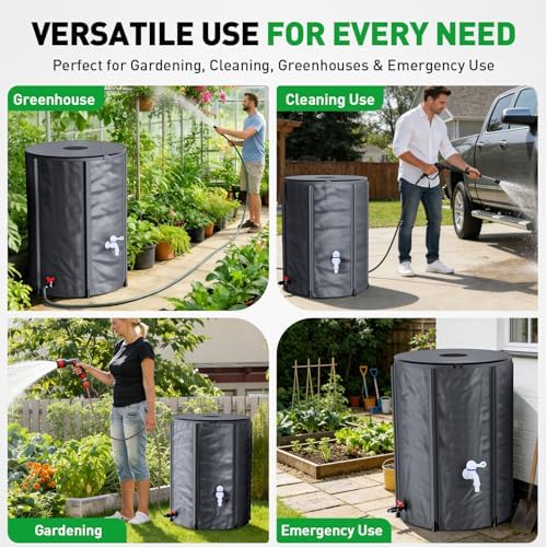 Yesker Collapsible Rain Barrel, 100 Gallon Portable Rainwater Collection System, 550D PVC Water Storage Tank, Rain Catcher with Spigots Filter Overflow Kit, Grey - Image 5