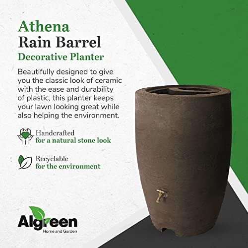 Algreen Plastic Rain Barrel, 50 Gallon Drum - Rainwater Tank w/Brass Spigot & Screen Guard for Rain Water Collection & Storage - Athena, Brownstone - Image 5