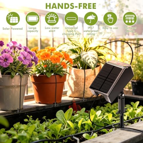 Maxmartt Solar Automatic Drip Irrigation Kit System, Solar Powered Auto Easy DIY Watering Device Supported Pots Plants, 6 Timing Modes with Anti-Siphoning Device - Image 7
