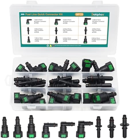 30pcs Assorted Fuel Line Quick Connector Set, Fuel Line Repair Kit Hose Release Connect Fittings SAE 7.89mm 9.49mm 9.89mm to ID 8mm by Dekiphox