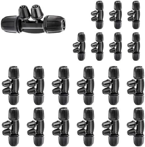 3/4 Inch to 1/4 Inch Drip Irrigation Barbed Tee Fittings Kits, Anti-Drop Lock Nut Locked Barbed Connectors for 3/4"-20mm Drip Tubing, 3/4/6 Way Tee Joints for Garden Lawn Irrigation (20,4-WAY) by WOVSTNOV