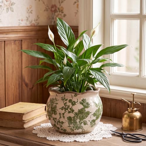 Geetery Ceramic Planter Pot 7.1 Inch Round Plant Pot, Vintage,Green,Small - Image 4