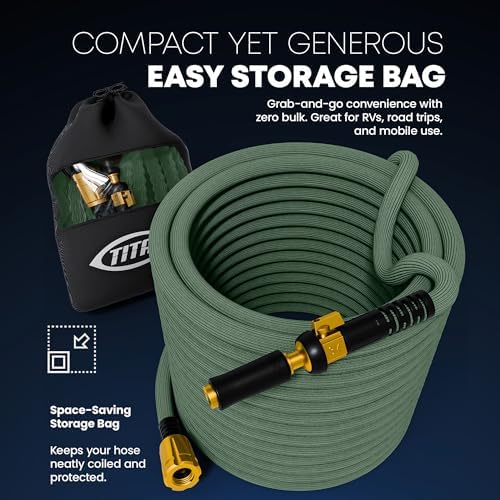 TITAN Flexible Garden Hose 65FT – Ultra Lightweight, Heavy Duty Water Hose with Brass Fittings & Jet Nozzle – Kink-Free, Non-Expanding, Durable Fabric Hose for Yard, Lawn, Car Wash, Outdoor Use - Image 6