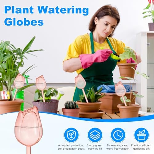M METERXITY 4-Pack Plant Watering Globes, 9.4 Inch Plastic Self Watering Planter Insert for Indoor/Outdoor Plants, Self Water Devices [Champagne] - Image 2