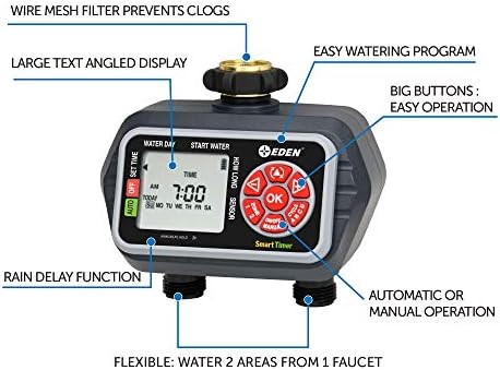 Eden 93412 Programmable Digital Water Timer 2-Zone, Compatible with Wireless Soil Moisture Sensor - Image 2