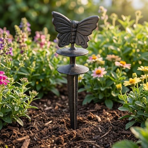 Vintage Cast Iron Garden Hose Holder Butterfly Shaped Freestanding Stake for Lawn and Patio Black Outdoor Hose Guide and Resists Fading - Image 5