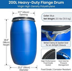 Food Grade Plastic Drum Shipping Barrels Air Tight Water Barrel with Lock Ring Rain Water Collection Barrel 30 50 60 65 100 120 160 200L for Garden Basement Fermentation Storage(200L) - Image 2