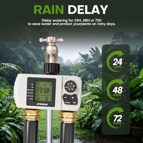 2 Zone Sprinkler Timer, Programmable Digital Water Timer with Rain Delay, Waterproof, Automatic and Manual Irrigation Controller for Garden Hose, Lawn, Yard - Image 6