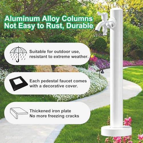 Stainless Steel 60/95cm Water Dispenser Column, Round with Water Tap and Hose Connector Free-Standing Garden Tap Outdoor Spigot, Vertical Water Hydrant(White,60cm/23.6in,Style 1) - Image 5