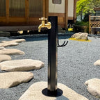 304 Stainless Steel Outdoor Vertical Faucet Post, Freestanding Garden Hose Stand for Patio/Backyard, Durable Square Design with Faucet - Gold Finish - Image 2