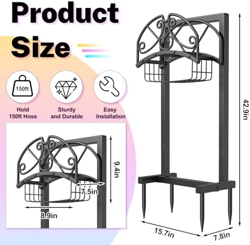 Garden Hose Holder with Storage Basket,Heavy Duty 4 Spikes,Line - Image 2