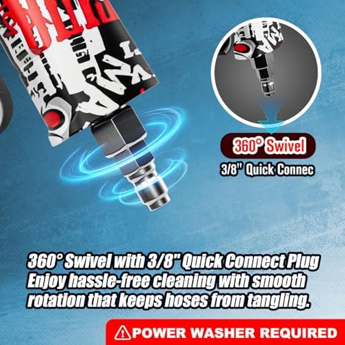 MP5S Pressure Washer Gun with Swivel - 3000 PSI High Pressure Spray Gun with 3/8" Quick Connect Plug Inlet, Foam Cannon Compatible Power Washer Handle for Car, Home & Outdoor Cleaning (Red) - Image 4