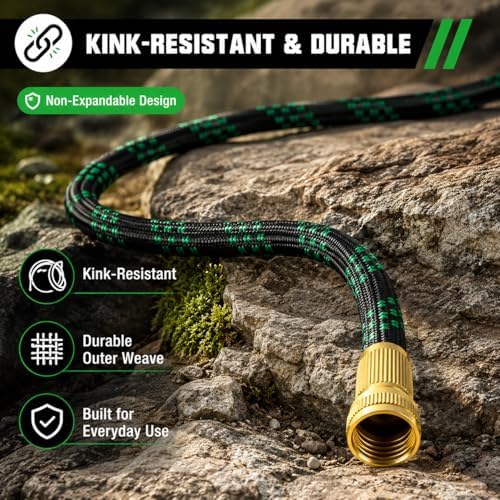 50 FT Premium Non-Expanding Garden Hose Ultra Lightweight, 50FT Watering Hose with 10 Function Nozzle, Kink & Tangle-Free, Leakproof & Pressure Resistant for Yard/Lawn/Camping (Black&Green) - Image 3