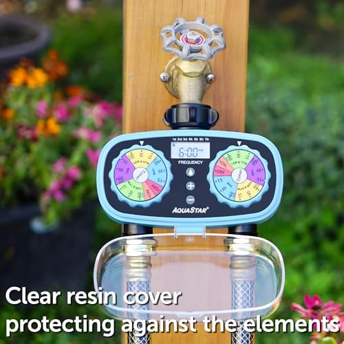 AQUASTAR Two-Zone Hose Watering Timer (Blue), Automatic Irrigation for Lawn, Garden, Yard, Two Outlets - Image 6