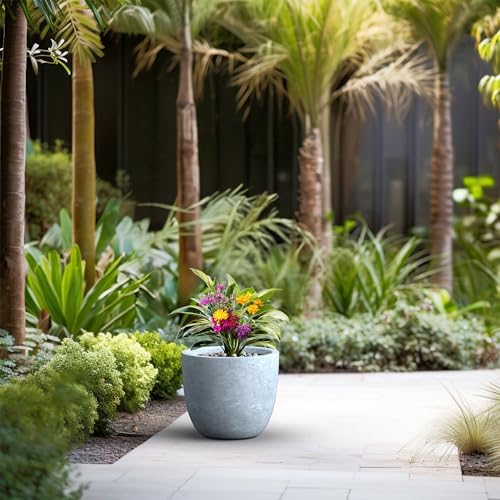 Kante Accent Round Bowl Blue Gray Concrete Planter 14" Dia, Outdoor - Image 6