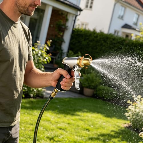 2 Pcs Heavy Duty Metal Garden Hose Nozzle with Adjustable Patterns, High Pressure Sprayer for Watering Plants Car Washing Pet Showering (2Pcs) - Image 5