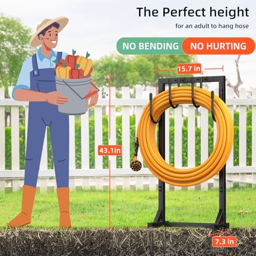 Garden Hose Holder Reel, Upgraded Metal Hose Reels Holds 150ft Hose with 4 Large hooks, Heavy Duty Freestanding Water Hose Holders, Detachable Hose Storage Hanger for Outside - Image 5