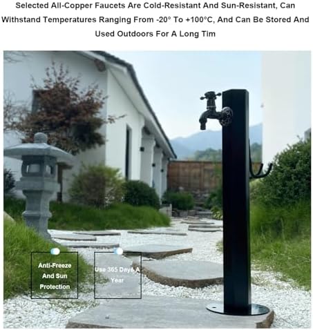 Freestanding Outdoor Water Tap with Brass Spigot & Hose Holder, Rust-Proof Garden Water Fountain Stand Vertical Garden Water Column - Image 4