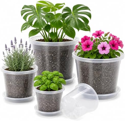MIXC Clear Nursery Pots with Drainage Hole & Sacuer, 6/8/10/12Inch, 20 Pack by MIXC