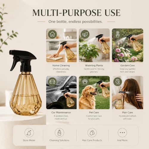 500ml Spray Bottle with Adjustable Nozzle Mode, Amber Plastic Water Spray Bottle for Plants & Cleaning – Leak-Proof Refillable Diamond Plant Mister - Image 7