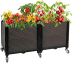 Raised Plant Box with Wheels 31.5"x15.7"x16.1", Raised Beds for Gardening Self Watering, Durable Metal Lockable Casters, Rectangular Garden Planter Perfect for Garden Patio Balcony Deck by CiaoStilista