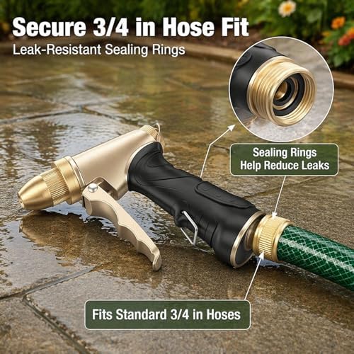 Garden Hose Nozzle, Heavy Duty Metal Spray Nozzle, 100% Full Brass Nozzle High Pressure Water Hose Nozzles with Adjustable Spray Patterns for Garden Watering, Car Washing & Pet Bathing - Image 7