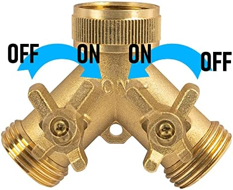 Hourleey Brass Garden Hose Splitter (2 Way), Solid Brass Hose Y Splitter 2 Valves with 2 Extra Rubber Washers (8 Pack) - Image 2