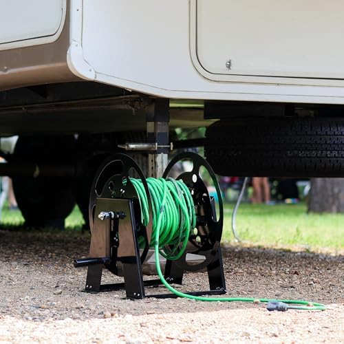 Dumble RV Extension Cord Reel Stand - 50-100ft Black Steel RV Electrical Cord Roll Up or Camper Hose Organizer Spool - Image 6