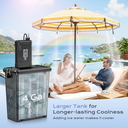 Portable Misting System with with 10000mAh Water Pump, 4 Gallon Large Bucket & 33FT PU Hose - Outdoor Water Misters for Outside Patio Cooling, Backyard, Canopy, Umbrella, Sports, Greenhouse, Camping - Image 2