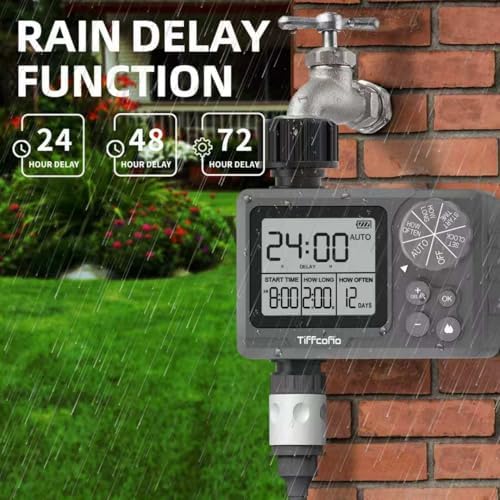 TiFFCOFiO New Sprinkler Timer Outdoor, Digital Programmable for Garden Hose, Irrigrtion Timer with Rain Delay and Manual Mode - Image 4