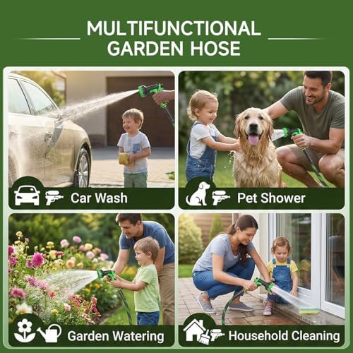 Non-Expandable Garden Hose 125 FT, Heavy-Duty & Flexible Water Hose with 10-Function Nozzle, Kink-Free & Leak-Proof Design, Ultra Lightweight Portable Yard Hose for Lawn, Car, Outdoor Use - Image 7