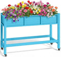 YITAHOME Raised Garden Bed HDPE, 47x18x31In Raised Flower Bed Poly-Wood Weather-Resistant Elevated Planter Box with Lockable Wheels for Vegetables, Aruba Blue by YITAHOME