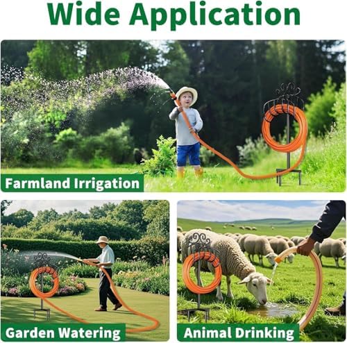 AMAGABELI GARDEN & HOME Hose Holder Reel for Outside Freestanding 150 Feet Christmas Gift Heavy Duty Metal Detachable Rustproof Hose Stand Hanger Decorative Hose Storage With Ground Stakes - Image 6