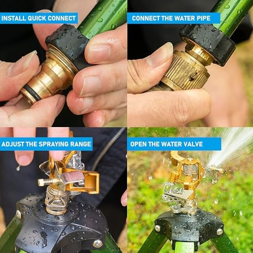 Impact Sprinkler on Tripod Base, Heavy Duty Adjustable Zinc Sprinkler Head for Lawn Yard Garden, 360 Degree Large Area Irrigation, 3/4" Connector Extension Legs Flip Locks, 2 Pack - Image 5