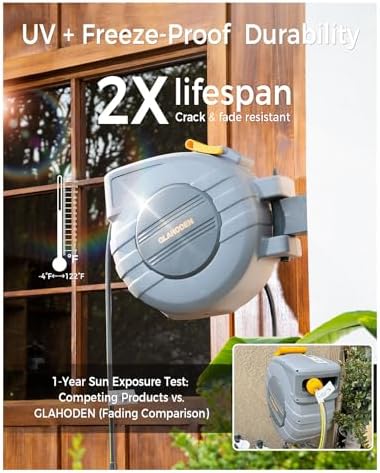 GLAHODEN 5/8 in x 100 ft Retractable Garden Hose Reel with Automatic Rewind - Image 2