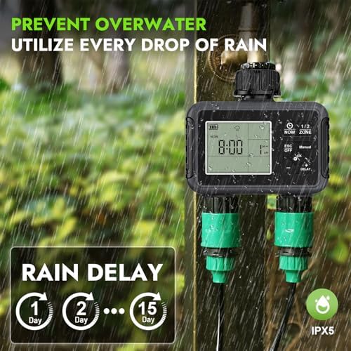 Sprinkler Timer 2 Outlet, Programmable Water Timer for Garden Hose with Rain Delay, Manual and Automatic Irrigation Controller System, for Yard, Lawn, Pool - Image 5