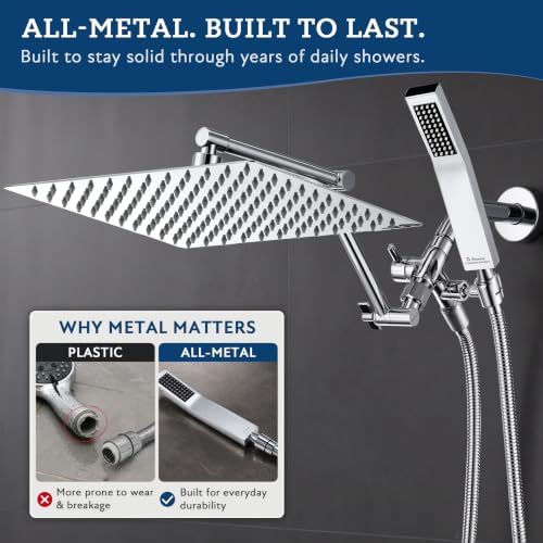 G-Promise All Metal 12 Inches Rainfall Shower Head with Handheld Combo - Image 3