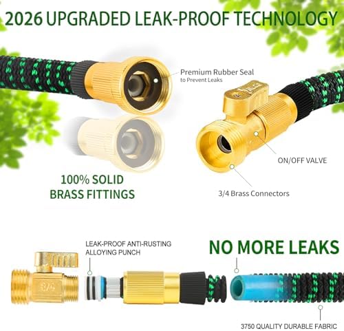 100 ft Expandable Garden Hose - 2026 Upgrated Flexible Water Hoses with 10 Spray Nozzle -Car Wash Hose with 3/4" Solid Brass Connector - Flexible Expanding Hose with 10 Pattern Spray Nozzles - Image 2