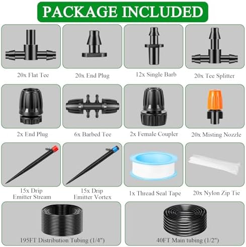 235FT Drip Irrigation System Kit, Automatic Drip Irrigation Kit with 1/2 inch Hose 1/4 inch Distribution Tubing and Accessories - Image 2