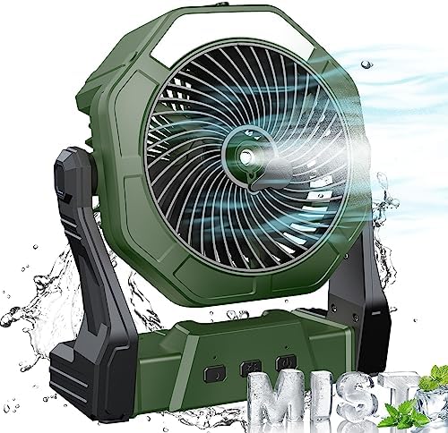 Ausic Portable Misting Fan for Outdoor Cooling, [16-65Hrs] Battery Powered Mist Fans with Water Misters & LED Lantern, 8-Inch, 250mL Tank, for Patios, Home, Outside, Camping, Outdoor&Indoor Use by Ausic
