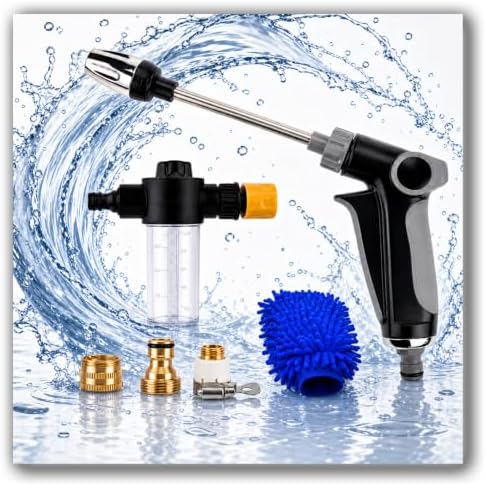 2026 Upgraded High Pressure Jet Nozzle Power Washer for Garden Hose, Water Jet Sprayer Wand with Foam Bottle, 3 Connectors and Chenille Wash Mitt for Car Washing, Patio, Lawn, Garden by Unknown