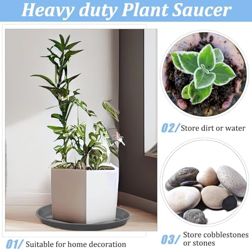 Eccliy 6 Pack Plastic Plant Saucer, Round, 16 Inch, Gray - Image 5