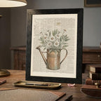 Framed Canvas Wall Art Vintage Mixed Media Watering Can Daisies Muted Watercolor on Newspaper Canvas Print Poster Black Frame Wall Decor for Living Room Cottagecore Art, Rustic Decor - 24x36 Inch - Image 7