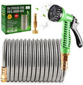 304 Stainless Steel Garden Hose, 100 ft Metal Garden Hose with 3/4" Connector Fittings and Sprayer, Heavy Duty Kink Free Flexible Outdoor Water Hose, Green by YereenHose