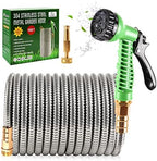 304 Stainless Steel Garden Hose, 100 ft Metal Garden Hose with 3/4" Connector Fittings and Sprayer, Heavy Duty Kink Free Flexible Outdoor Water Hose, Green by YereenHose