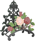 Cast Iron Garden Hose Holder Wall Mount, Rustic Heavy Duty Water Hose Hanger Storage Rack, Decorative Vintage Hose Reel Organizer for Outside Garden Yard Patio, Painted Rose Design by RIXIGOOD