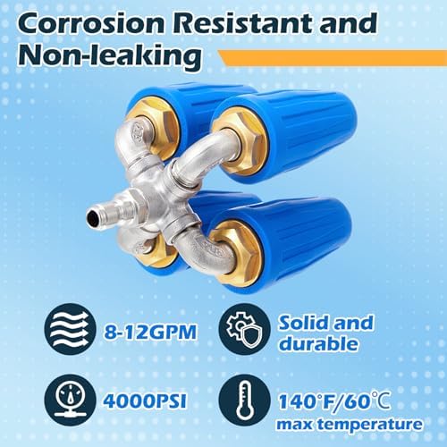 4-in-1 Turbo Nozzle Pressure Washer 4000 PSI 360° Rotating Turbo Nozzle with 1/4" Quick Connector 2.5 Orifice Quadruple Tips (Blue) - Image 4