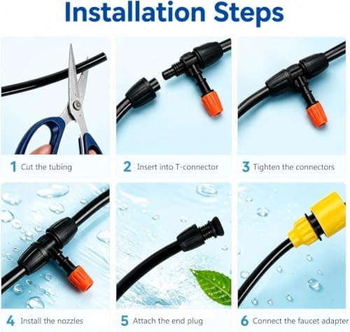 Tubing Drippers Garden Watering Misting System, Sturdy PE Tubing & 4 Spray Brass Nozzles, for Rooftop/Patio/Dust Control(L 10m(33ft)) - Image 7