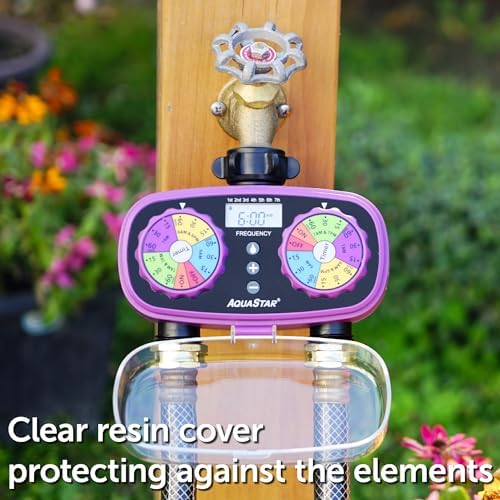 AQUASTAR Two-Zone Hose Watering Timer (Purple), Automatic Irrigation for Lawn, Garden, Yard, Two Outlets - Image 6